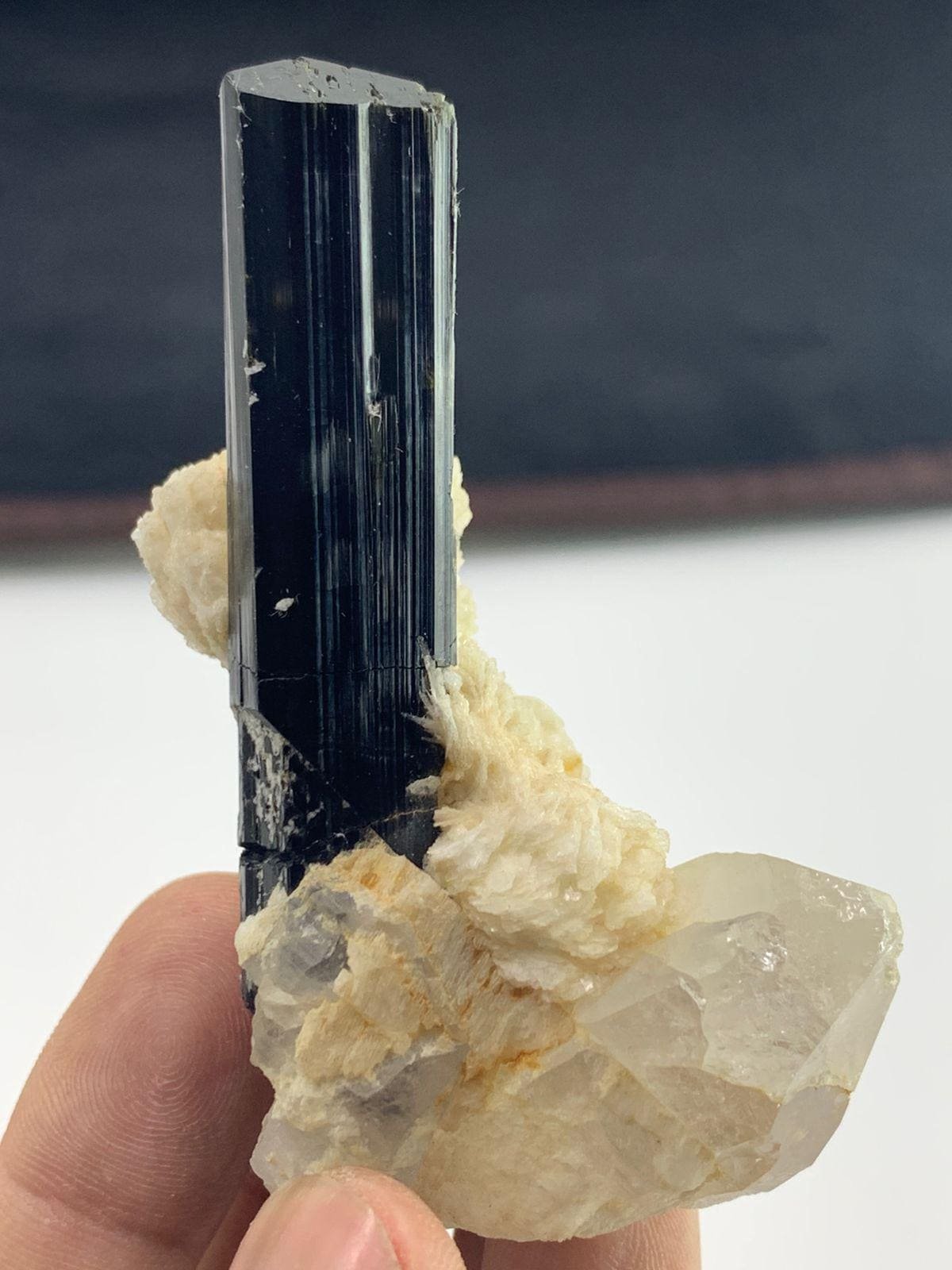 Black Tourmaline Crystal on Muscovite Matrix & Quartz | Natural Terminated Schorl Specimen 76.68 G - Image 4