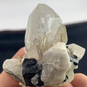 Natural Quartz Crystal Cluster with Black Tourmaline & Feldspar | Raw Mineral Specimen | Himalayan Quartz Display Piece | 53.89g