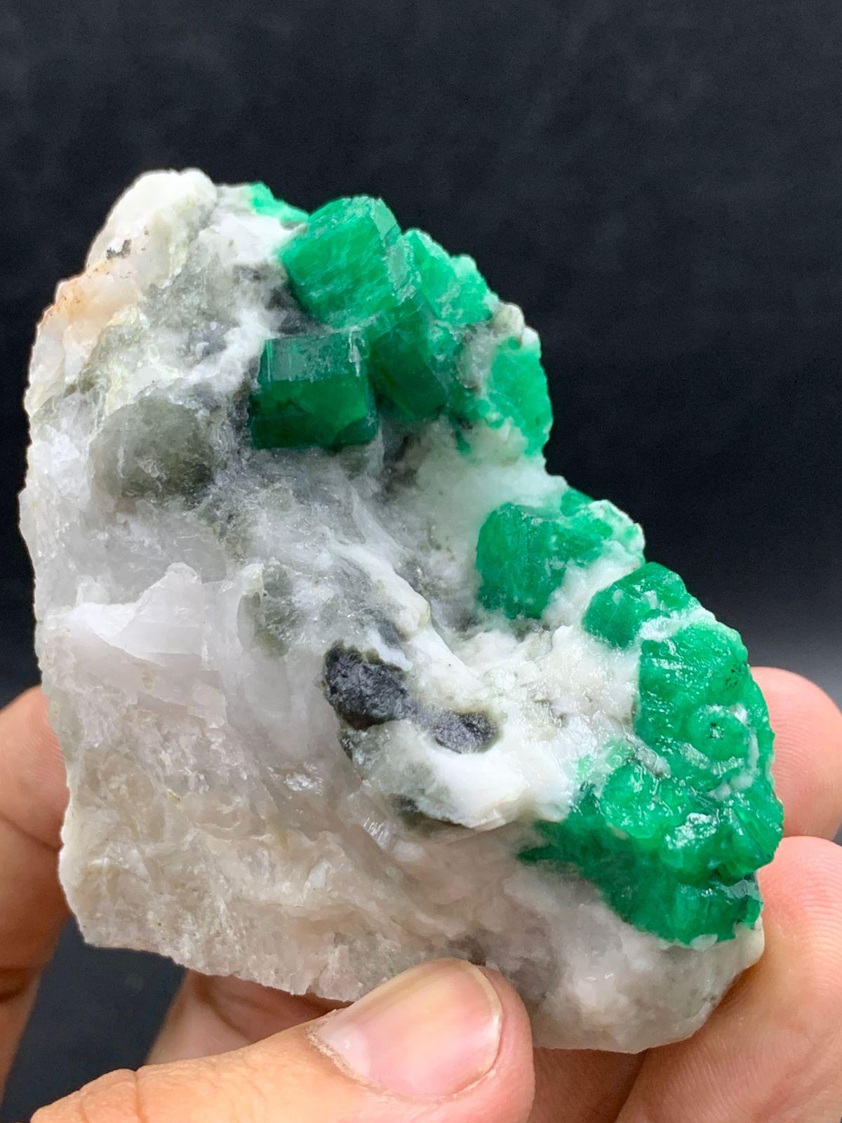 Natural Swat Emerald Crystal Specimen on Matrix   160g Raw Green Emerald Cluster from Pakistan   Collector Mineral Display Piece